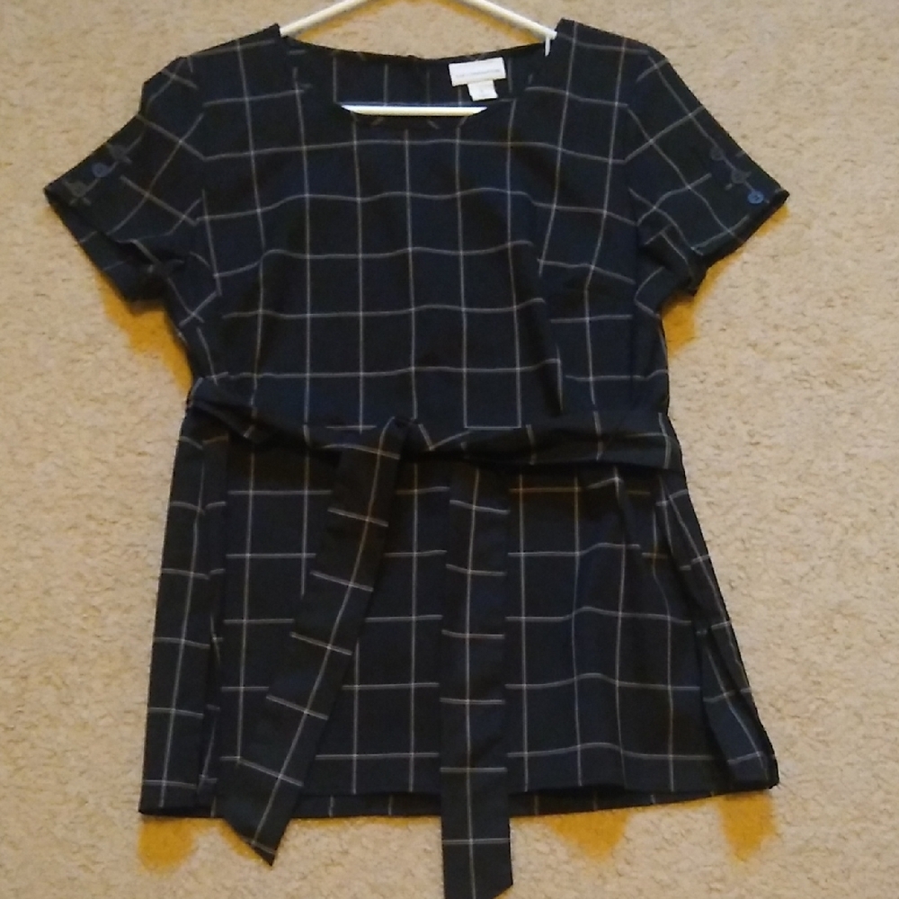 Liz Claiborne Black Plaid Blouse Womens Size Small NWOT